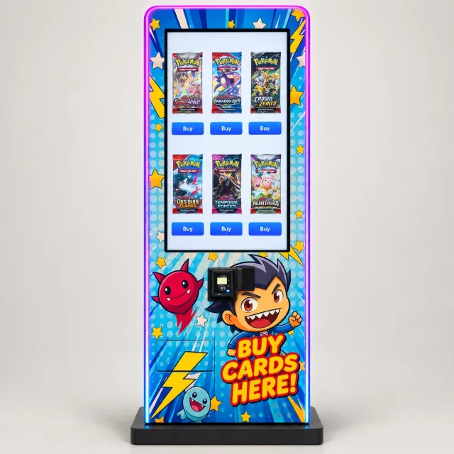 Trading card vending machine — AI-generated illustration; configuration details on the model page