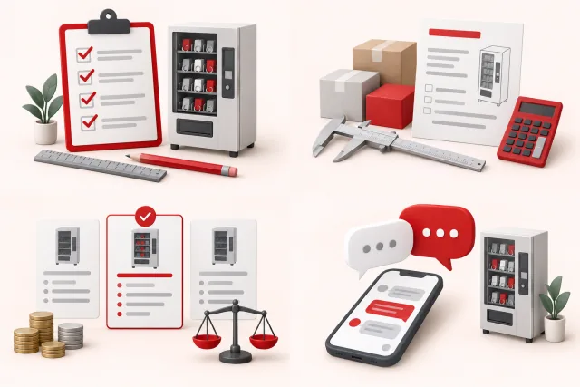 Project planning illustration with a checklist, ruler and vending machine concept
